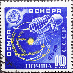 Soviet Union, USSR - circa 1961: a postage stamp from Soviet Union, USSR, showing a Soviet Unmanned Interplanetary Space Probe 