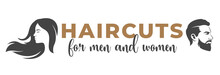 Silhouette Of A Man And A Woman With Text Between Them. Unisex Hair Salon Logo Or Banner Template.