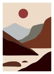 Wall Mural - minimalist abstract mountain landscape. modern contemporary hand drawn boho nature scenery poster. v