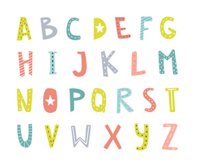 Wall Mural - fun curve alphabet in scandinavian style. doodle typeface characters collections. set of cute vector