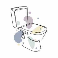 Wall Mural - Continuous one simple single abstract line drawing of toilet bowl icon in silhouette on a white background. Linear stylized.