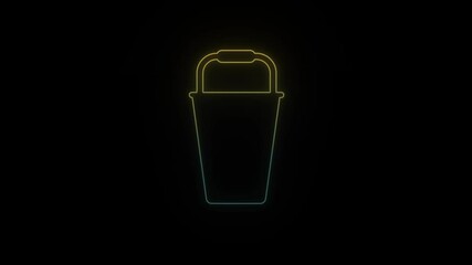 Sticker - Glowing neon bucket on black background. 4K video for your project.