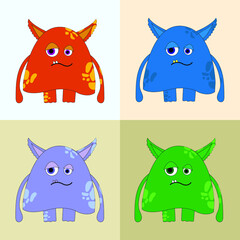 Canvas Print - Set of vector  multicolored  cute monsters on an isolated background. cute little  scary baby heroes , design for children