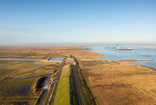 Netherlands, Doel, Aerial View Of Old Dyke And Coastline