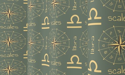 Wall Mural - Waved background with Scales zodiac symbol icon. 3D Render