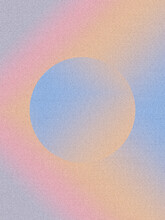 Gradient Sphere. Digital Noise, Grain Texture. Nostalgia, Vintage, Retro 60s, 70s Style. Abstract Lo-fi Background. Poster, Print, Template. Minimal, Minimalist. Pink, Blue, Red, Orange Colors