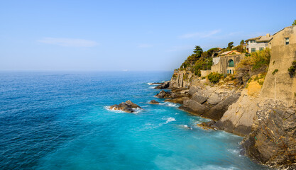 Wall Mural - Holidays in Italy. Sea coast of Liguria near Genoa.