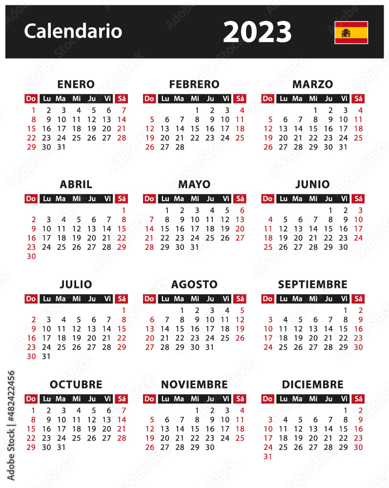 2023 Calendar - vector stock illustration. Spain, Spanish version ...
