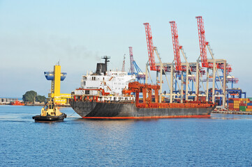 Wall Mural - Tugboat assisting general cargo ship