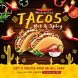 Realistic Detailed 3d Tacos Mexican Food Day Hot and Spicy Ads Banner Concept Poster Card. Vector illustration of Taco