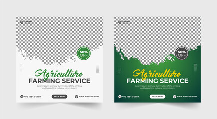 Agro farm service social media banner. Agricultural service banner. Agriculture farming service. Farming service flyer. Organic agriculture farm social media post. Organic farming banner.