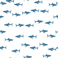 Whale Shark Seamless Pattern In Scandinavian Style. Marine Animals Background. Vector Illustration For Children Funny Textile.