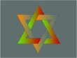 Grafika wektorowa przedstawiająca  obiekt powstały w wyniku  przekształceń trójkątów w programie graficznym. Poprzez zastosowanie gradientów i cieni uzyskano efekt 3D. 