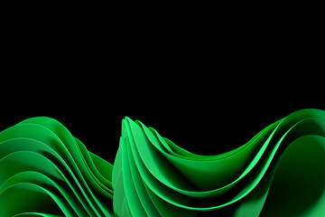 3d rendering Wavy modern shapes on a black background. abstract background.Luxurious style background or wallpaper