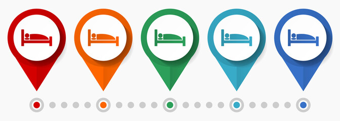 Poster - Sleep, bed, hotel concept vector icon set, flat design pointers, infographic template