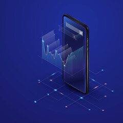 Wall Mural - development to success concept with 3d phone, marketing charts and diagrams. marketing diagrams and 