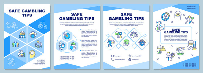 Wall Mural - safe gambling tips blue brochure template. comfort and rest. booklet print design with linear icons.