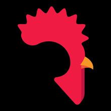 The Letter R Logo Is Shaped By A Rooster's Head. Simple Letter Design. Culinary Business Logo. Simple Design Mascot.