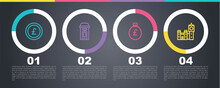 Set Line Coin Money With Pound, London Phone Booth, Money Bag And Big Ben Tower. Business Infographic Template. Vector