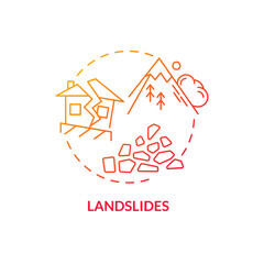 Landslides red gradient concept icon. Impact on environment abstract idea thin line illustration. Isolated outline drawing. Editable stroke. Roboto-Medium, Myriad Pro-Bold fonts used