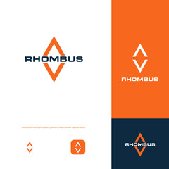 Aufkleber - Rhombus flat minimal style vector logo concept. Arrow up and down, forward and backward, isolated icon. Geometric shape for business, vector isolated logotype