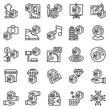 NFT Related Line Icon Set, Vector Illustration