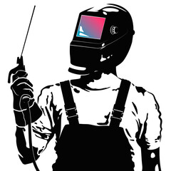Welder in a mask. Welding machine