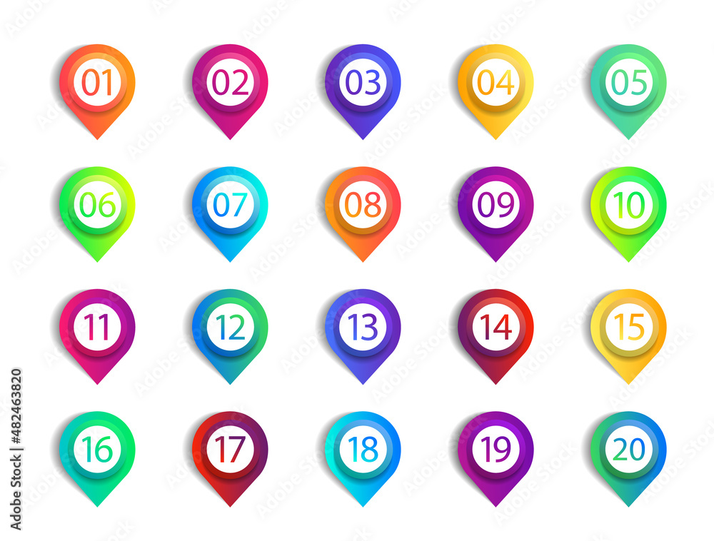 Number Pointer Bullet points with numbers. Infographic for button. Circle with arrow ...