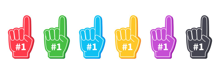 foam fingers. 1 number on foam fingers. hand glove with one number on finger. icon for fan, sport, c