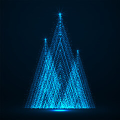 Wall Mural - Abstract neon Christmas trees of glowing particles. Vector Illustration