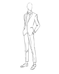 Fashion man. Set of fashionable men's sketches on a white background. Spring men.