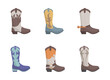 Isolated vector cowboy boots with ornament. Wild West theme. Flat style illustration.
