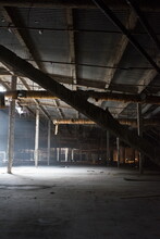 Abandoned Shopping Mall. Dark Urban Environment. Large Scary Place. Destruction
