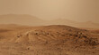 Desert Landscape. Beautiful futuristic red planet Mars with sand, rocks and mountains