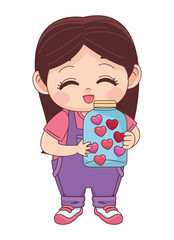 Poster - girl with hearts in jar