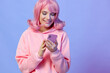 © SHOTPRIME STUDIO - woman use smartphone smile technology isolated background