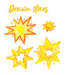 © Katrine Artist - Pencil drawn yellow stars clipart, bright drawn stars, isolated objects, shining, cartoon elements, childish,