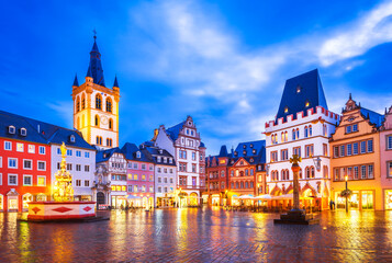 Hauptmarkt, the Main Market of Trier, Germany at night