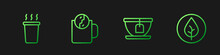 Set Line Cup With Tea Bag, Of, Tea Time And Leaf. Gradient Color Icons. Vector
