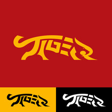 Crouching Tiger Wordmark Vector Symbol For Brand, Tshirt, Celebration, Card Or Any Other Purpose.