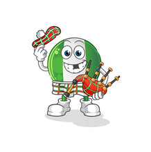 nigerian flag scottish with bagpipes vector. cartoon character