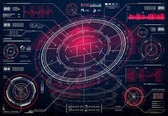 Poster - HUD futuristic user digital screen interface, infographic information charts. Vector business technology dashboard with data and holograms, healthcare and medicine info boxes and ui callout titles