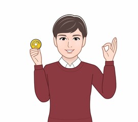 Sticker - 5円玉と男性