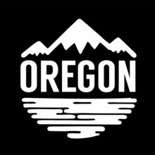 Oregon With White Silhouettes Of Mountains And Water