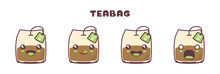 Vector Tea Bag Cartoon Mascot, With Different Facial Expressions