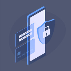Wall Mural - online payment concept. mobile banking on smartphone isometric vector illustration. secure payment b
