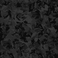 Grunge Urban Camouflage, Black Modern Fashion Design. Dirty Brush Stroke Camo Military Pattern. Army Uniform, Fashionable Fabric Print. Vector Seamless Monochrome Texture