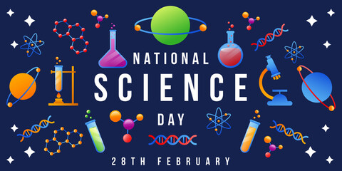 gradient national science day illustration background with many science element