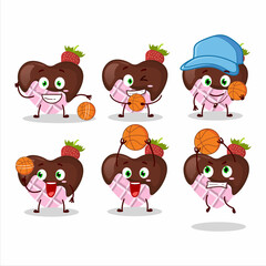 Wall Mural - Talented strawberry chocolate love cartoon character as a basketball athlete