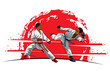 fighting training in Karate. Karate is a martial art originating from Japan. vector illustrator